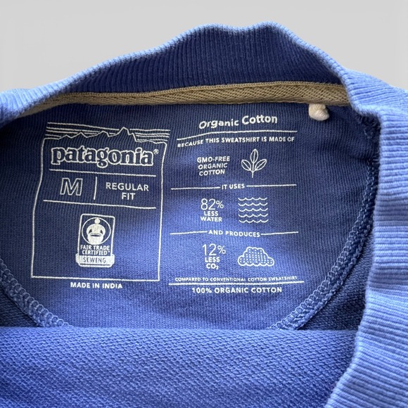 Patagonia Womens Organic Cotton Crewneck Sweatshirt Blue Raglan P-6 Logo Size M - Picture 4 of 5